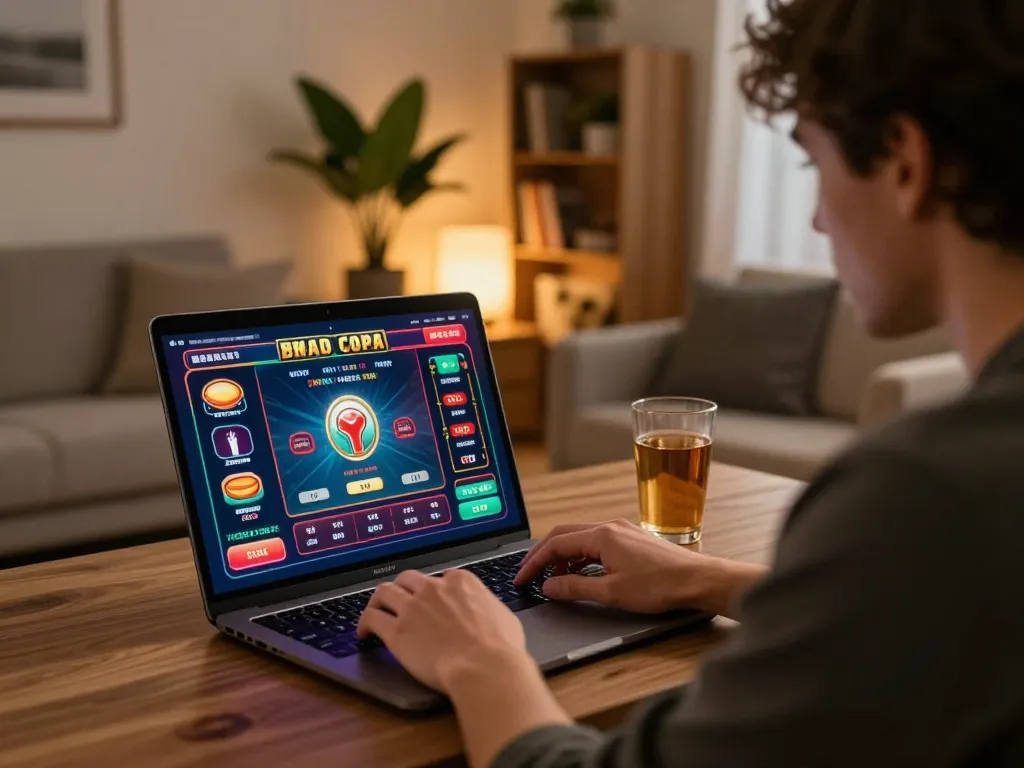 Engaging online gaming session at home with 789bet platform displayed on laptop
