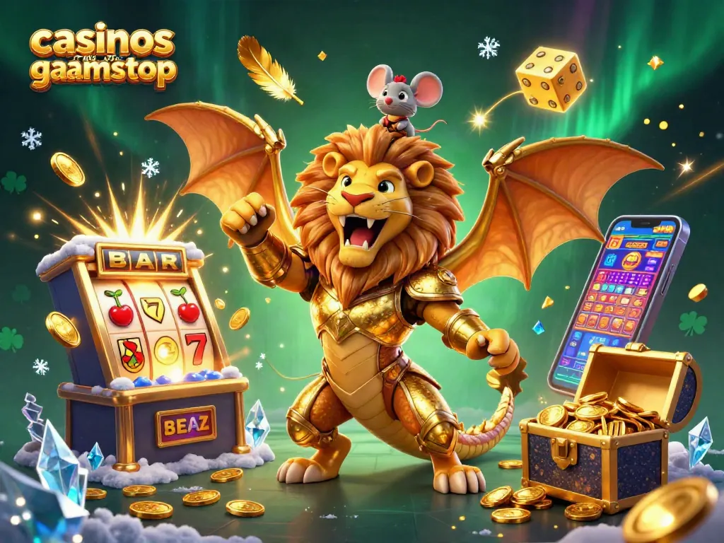 Experience winning at casinos not on gamstop with a vibrant 3D illustration of a victorious chimera.