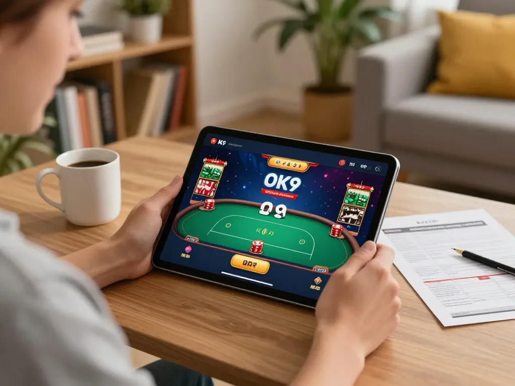 Engaging with the Ok9 app for online gambling in a cozy home setting