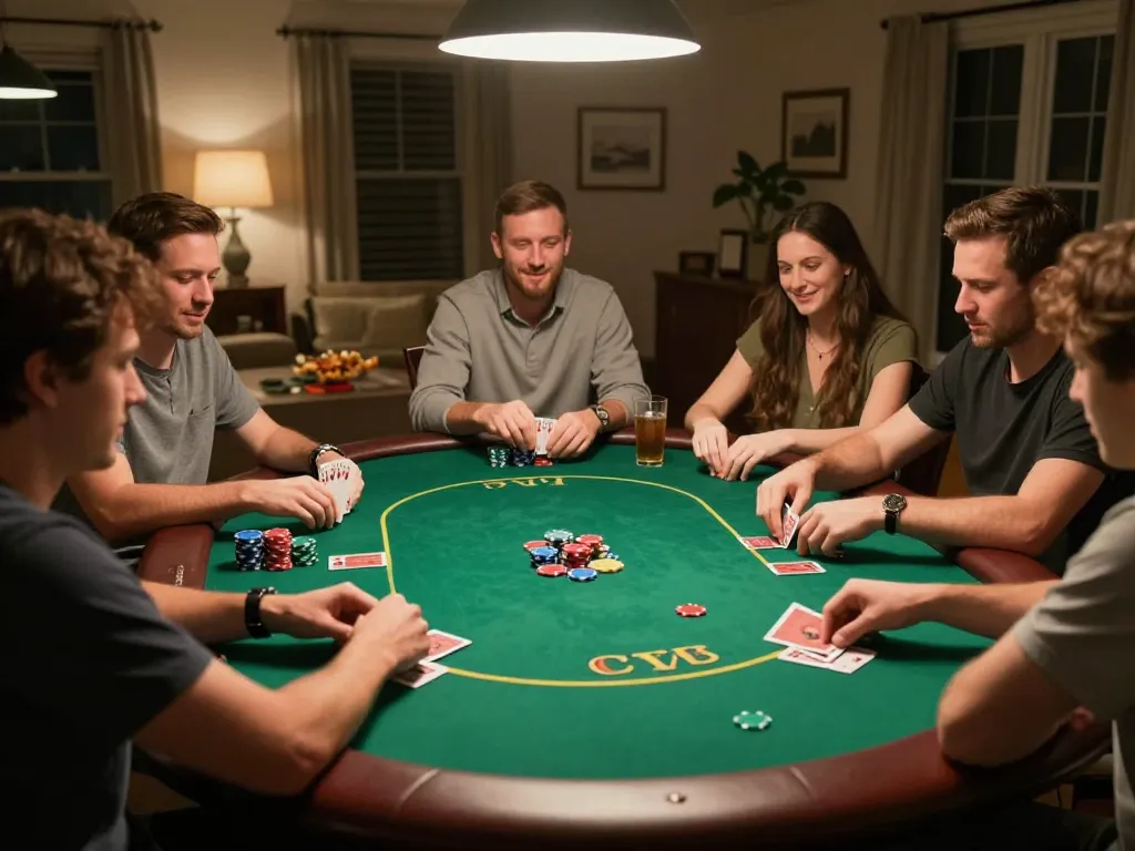 Socolive home poker night scene showcasing interactive gameplay with friends at a cozy table