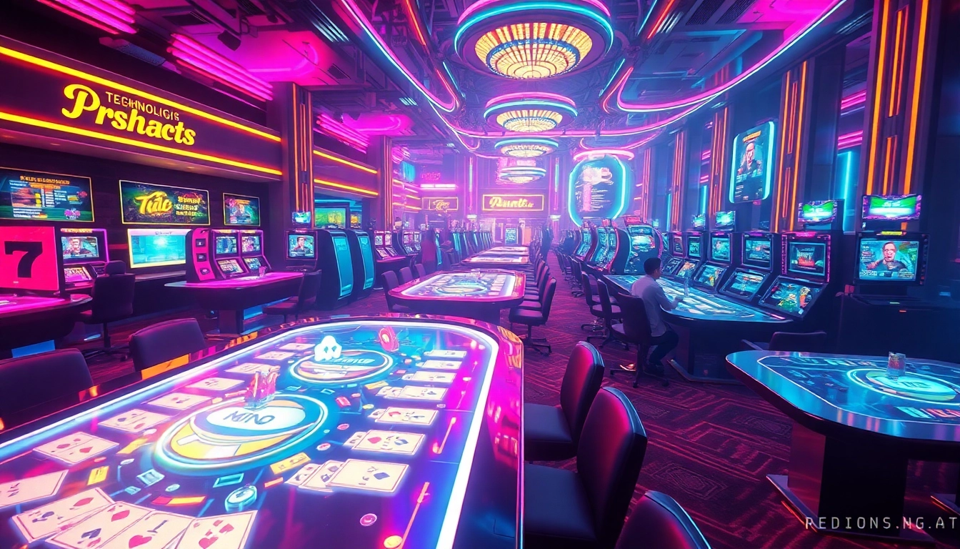 Experience New Technology in an advanced casino setting featuring holographic and VR gaming.