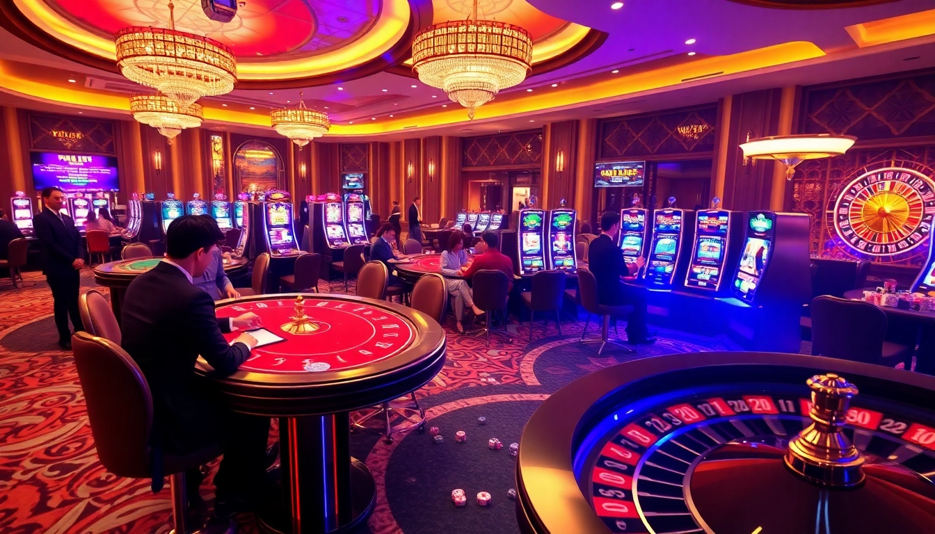 KJC AC 3 vibrant casino scene featuring poker tables, roulette wheels, and slot machines.