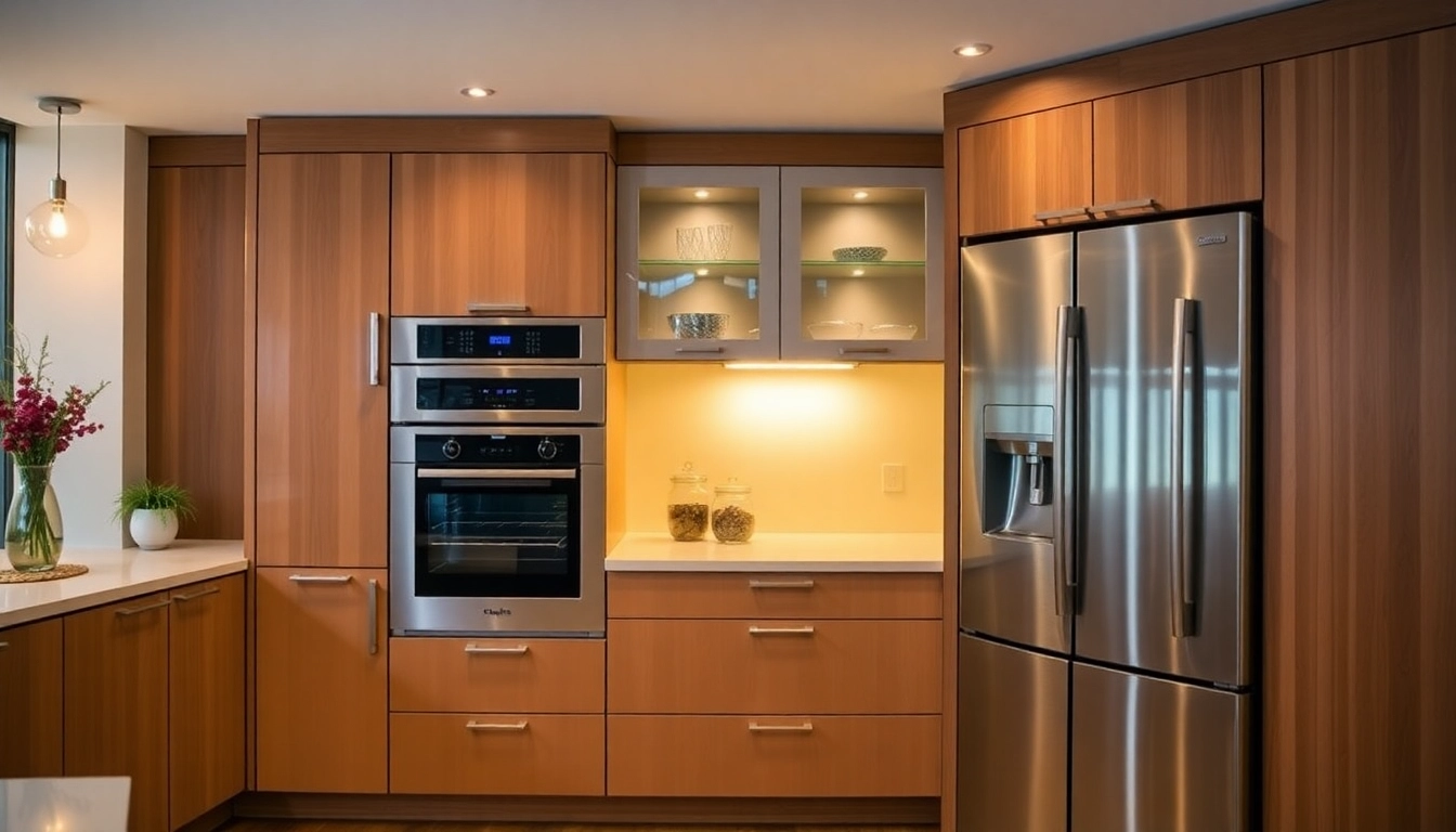 Showcase уреди за вграждане with a stylish kitchen layout highlighting contemporary built-in appliances and elegant design elements.