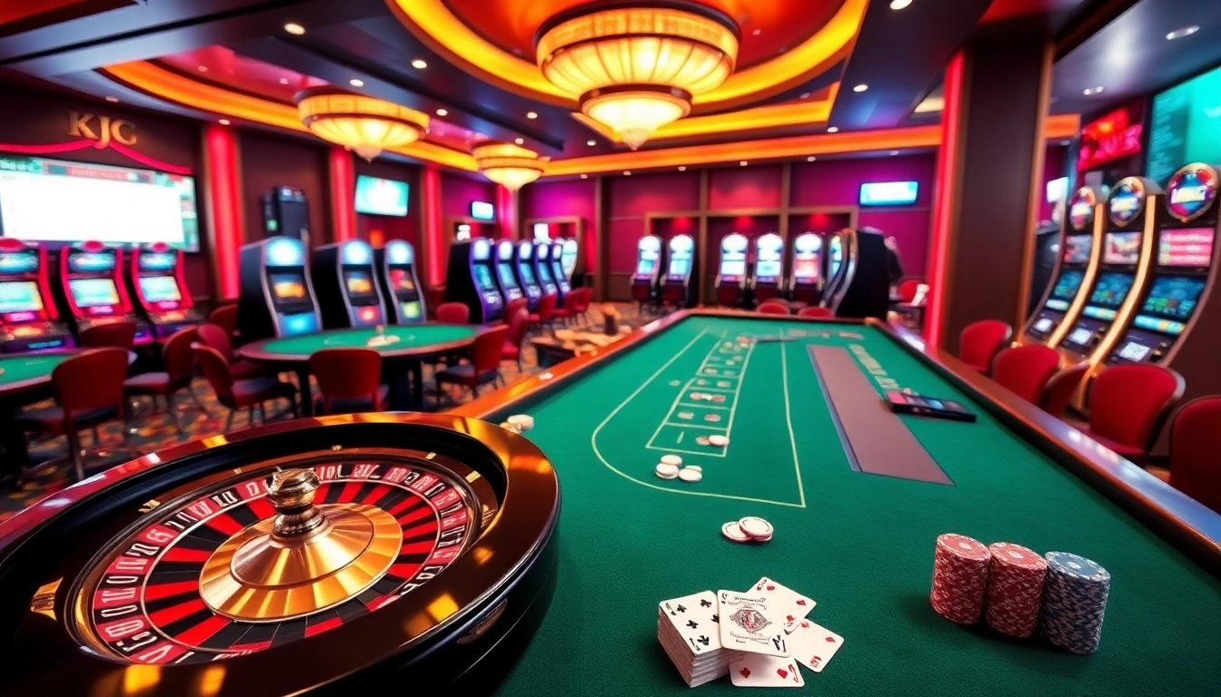 Experience KJC's luxury gambling environment with poker tables and roulette wheels.