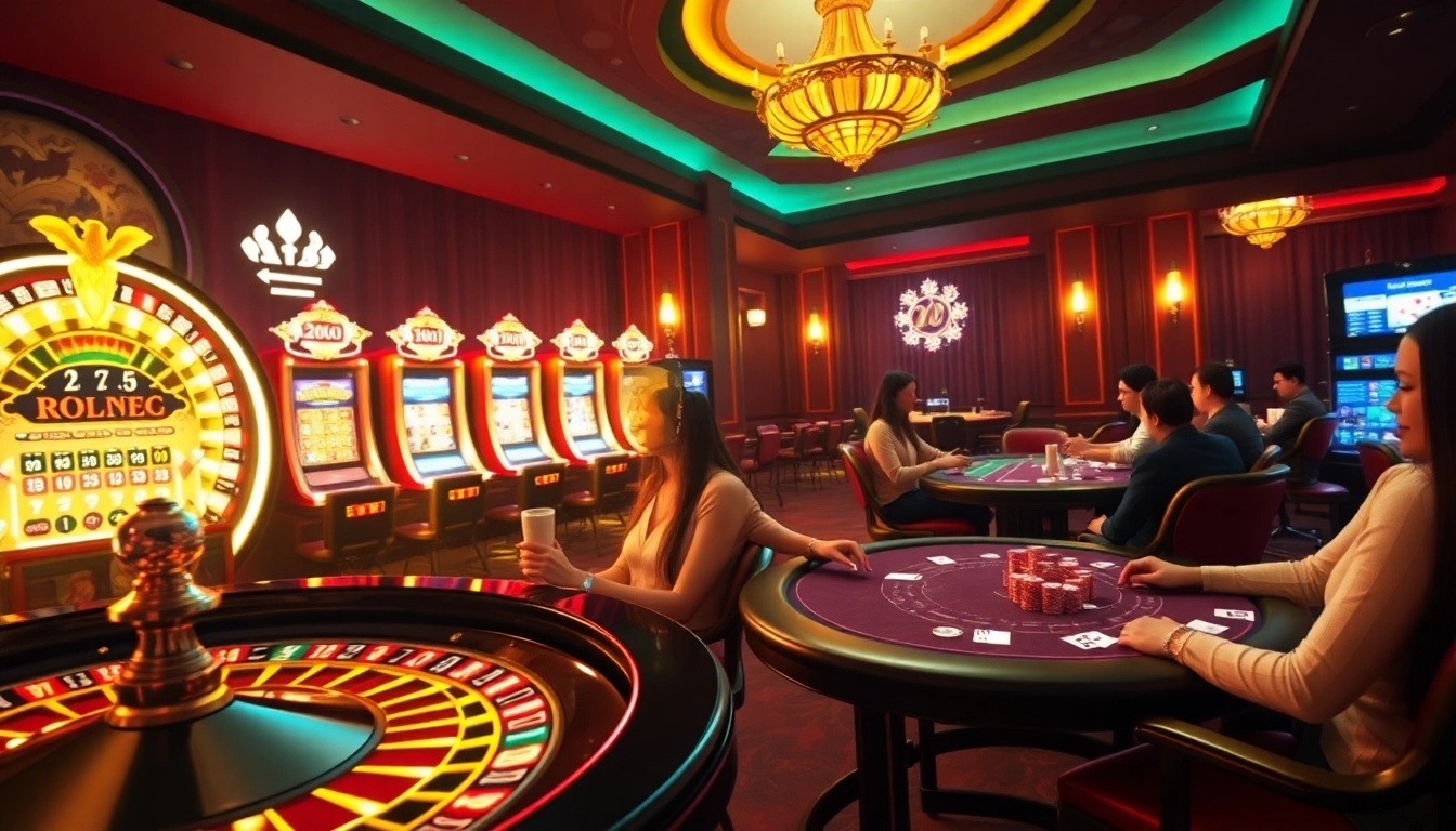 Exciting gaming experience at the online casino with xx88 link, featuring roulette and poker tables.