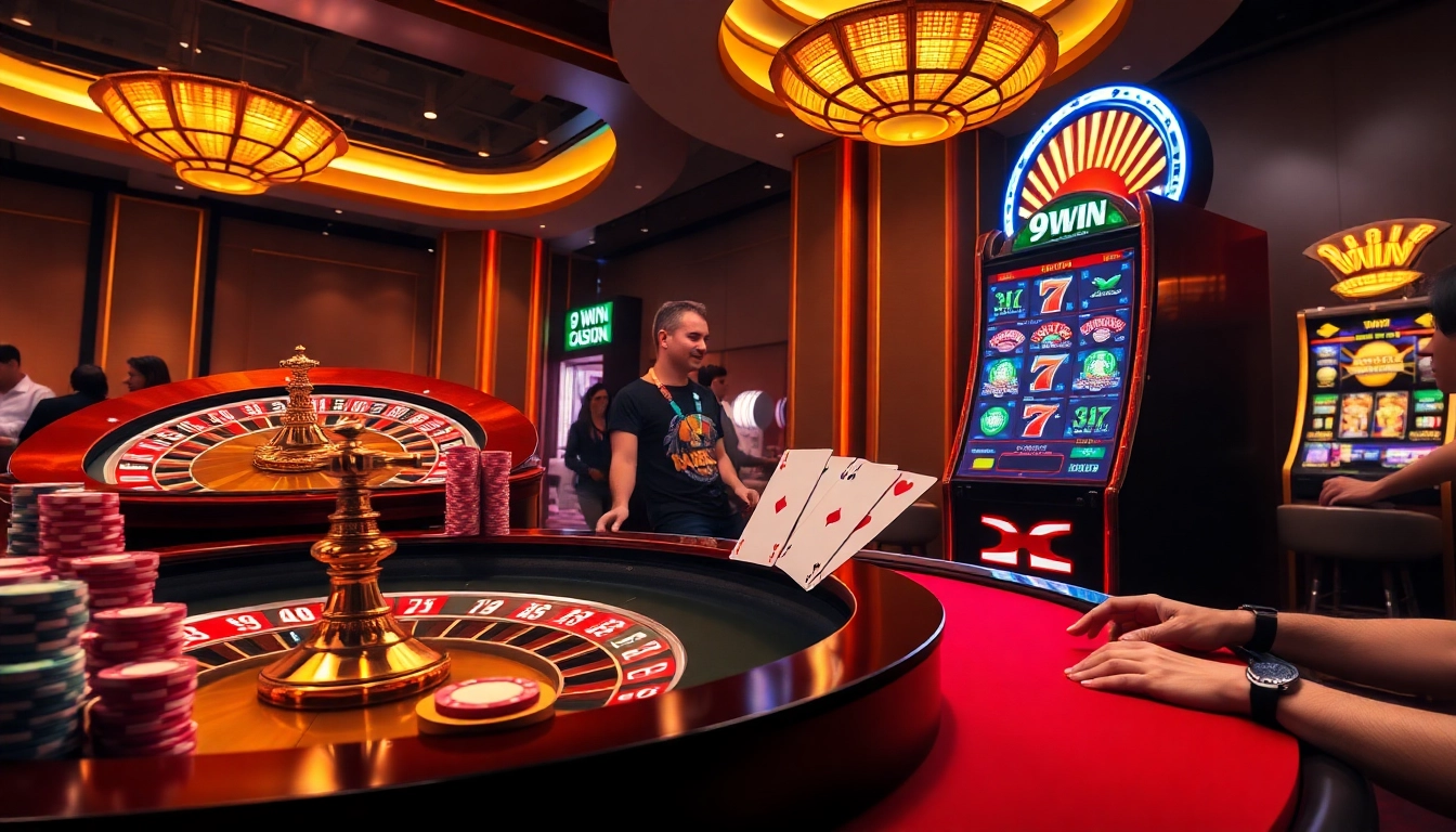 Engage in a thrilling game experience at 9WIN with vibrant casino elements and excitement.
