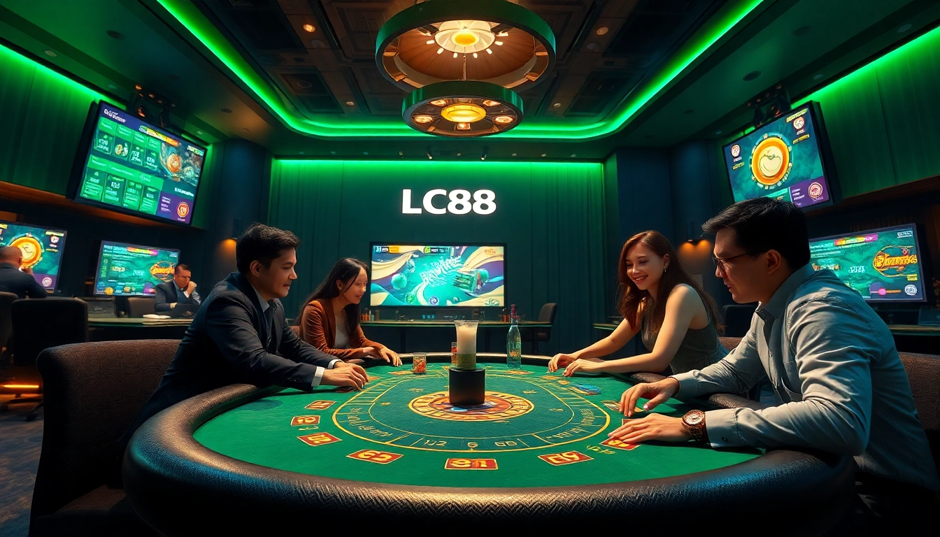Engaging players enjoying an exciting LC88 BET live casino experience with vibrant ambiance.