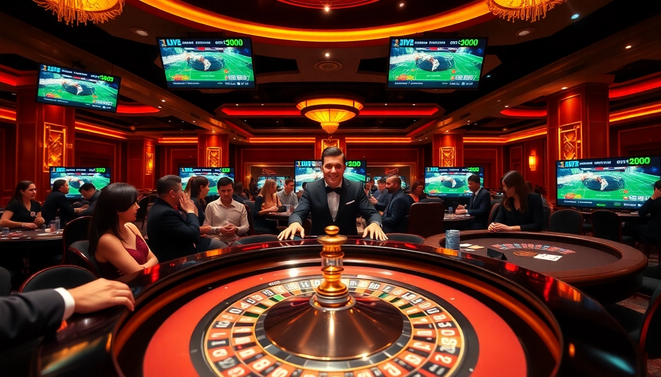 Experience thrilling trực tiếp bóng đá at a high-end casino with poker tables and live sports streaming.