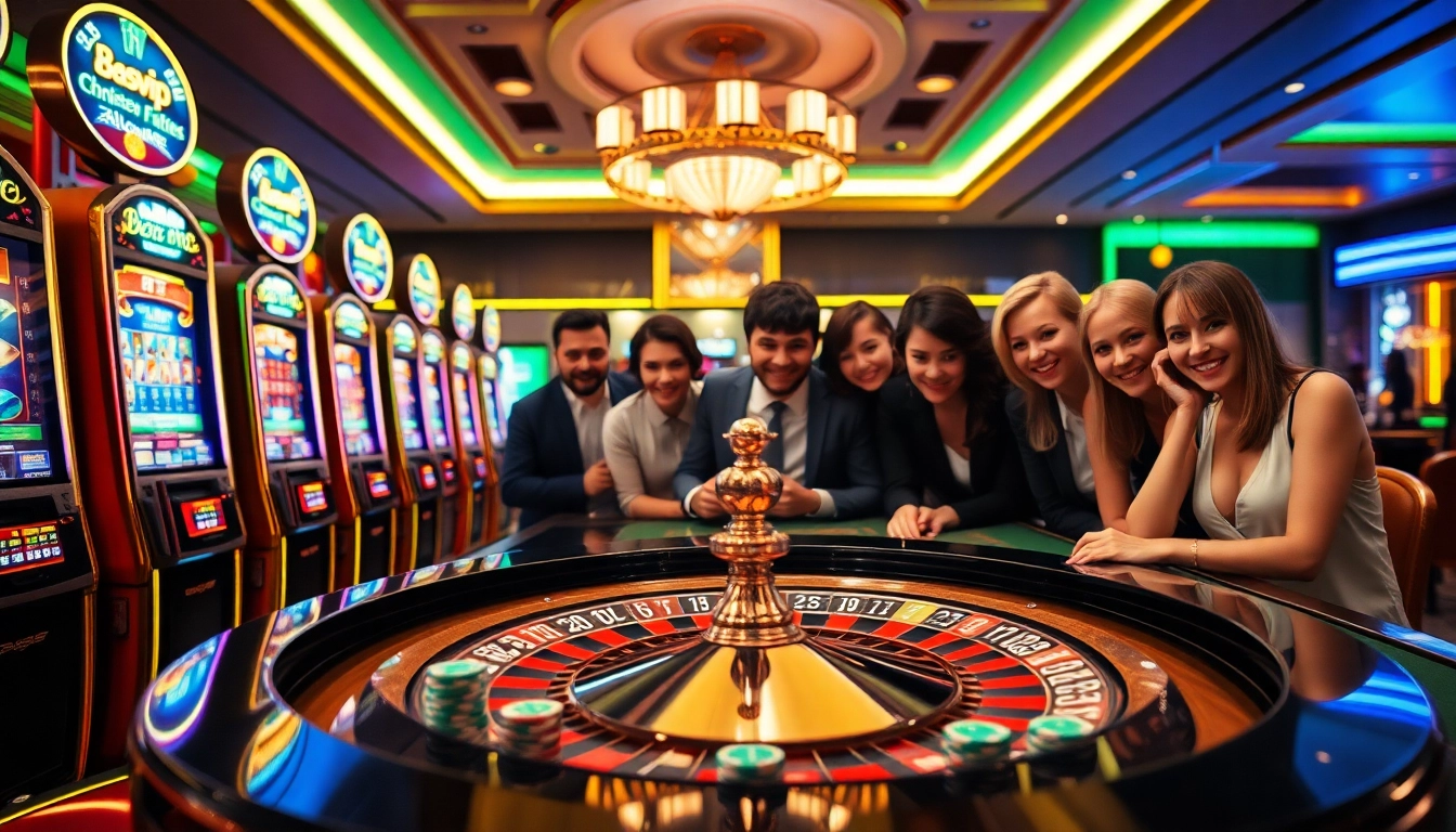 Exciting gambling scene at 22VIP featuring players engaged at a poker table with colorful chips.