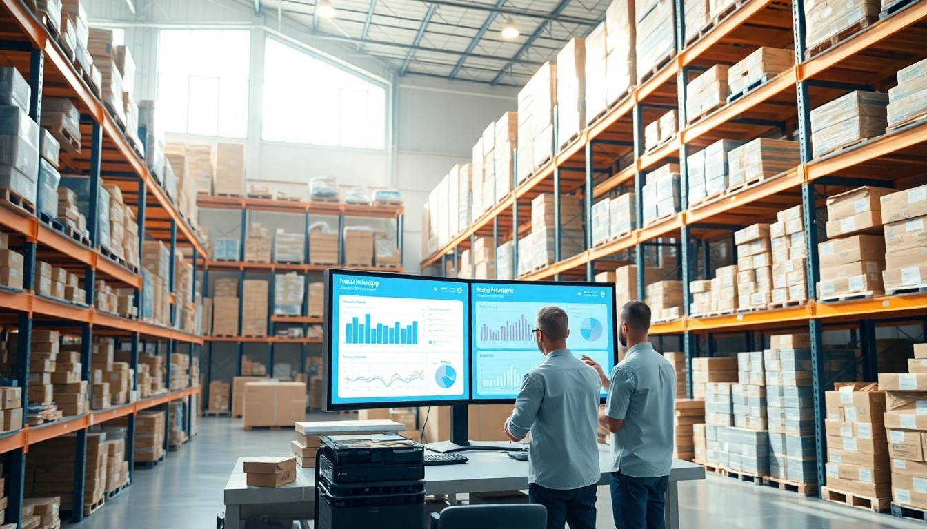 Depo yönetimi showcased in a modern warehouse with digital inventory tracking and efficient organization.