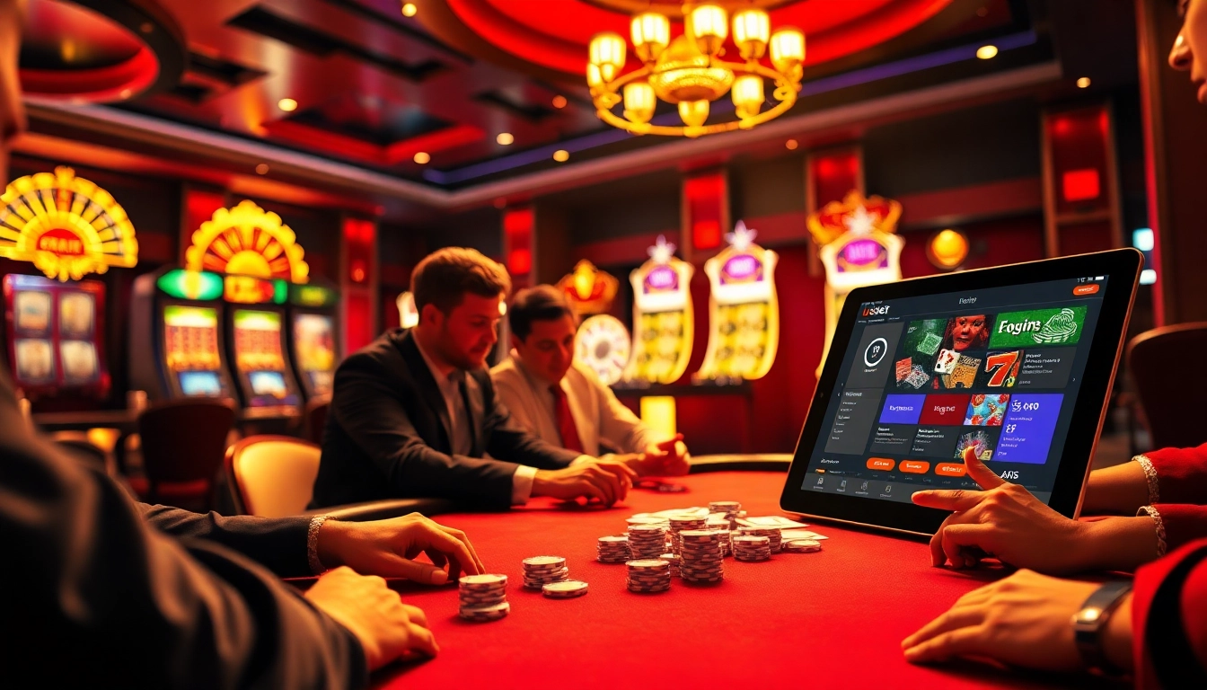 Engage in thrilling gameplay at usbet with vibrant casino visuals highlighting poker, roulette, and online betting.