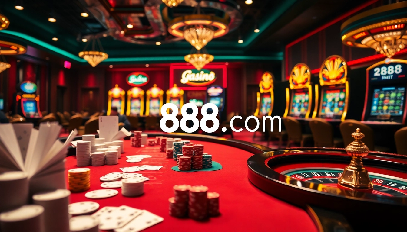 Engage in thrilling casino gaming at 888b com with poker chips and roulette wheels.