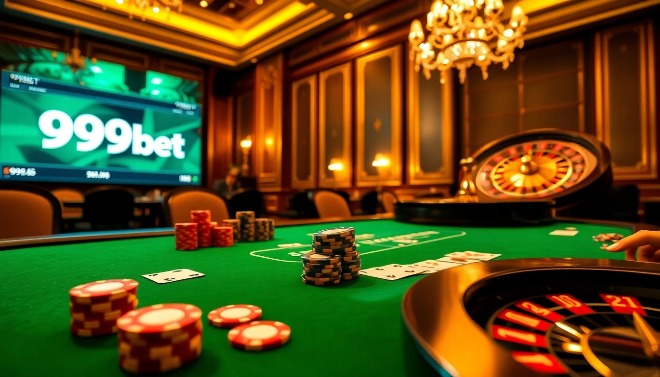 Experience the thrilling excitement of betting at 999bet with a luxurious poker table scene.
