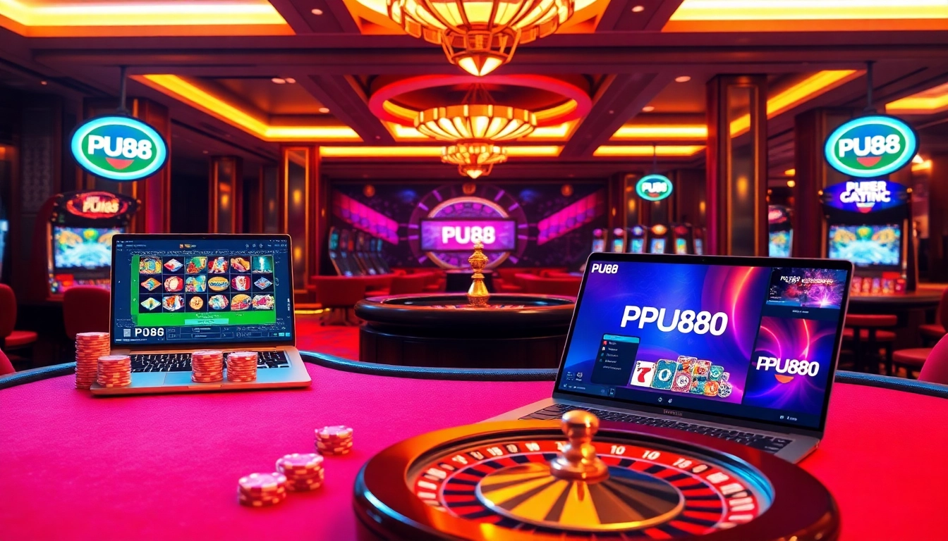 Experience the excitement of PU88 with vibrant casino tables and online gambling elements.