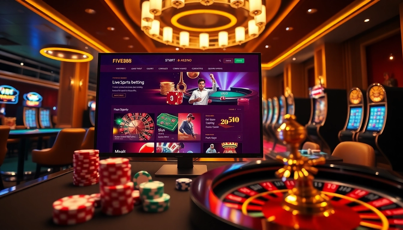 Experience the thrill of FIVE88 online betting with poker chips and live game excitement.