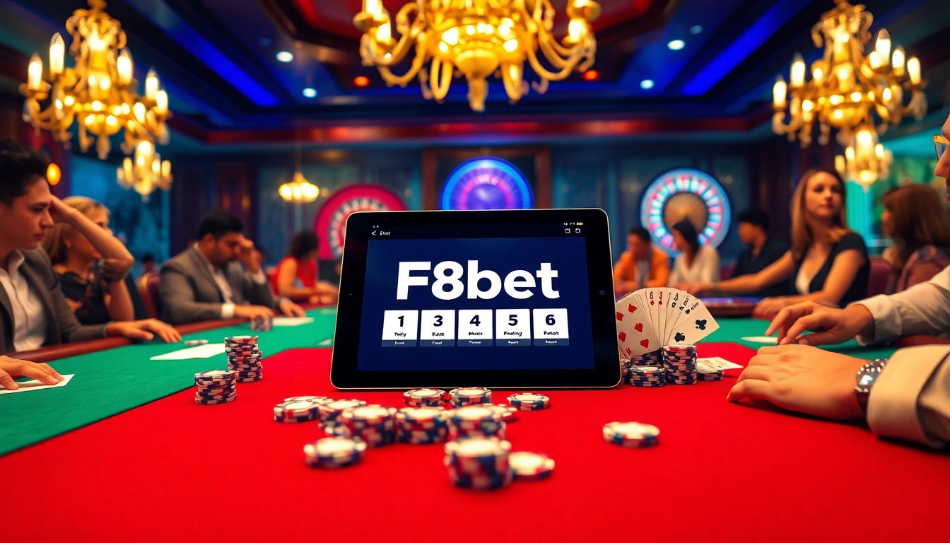 F8bet casino table showcasing digital betting interface with vibrant poker chips