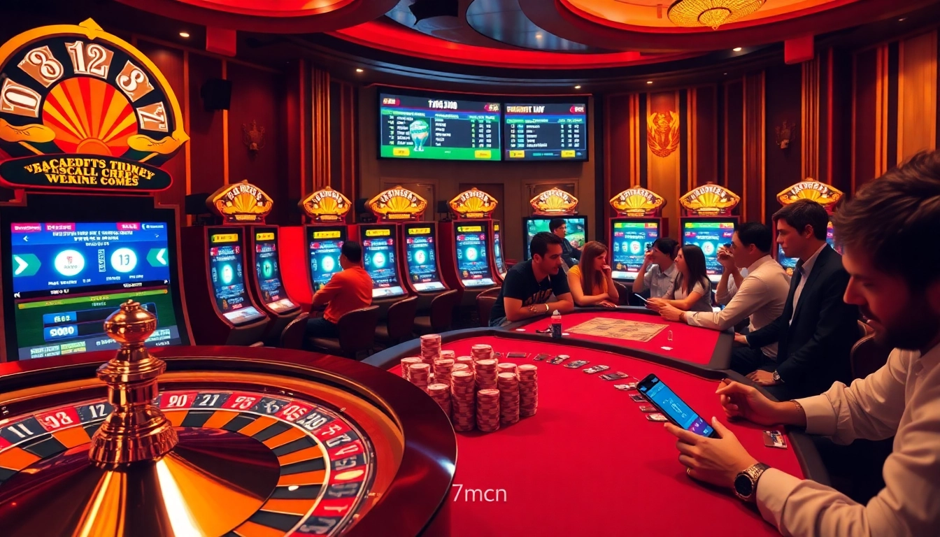 Players enjoying the thrill of gambling on 7mcn with poker chips and a roulette wheel.