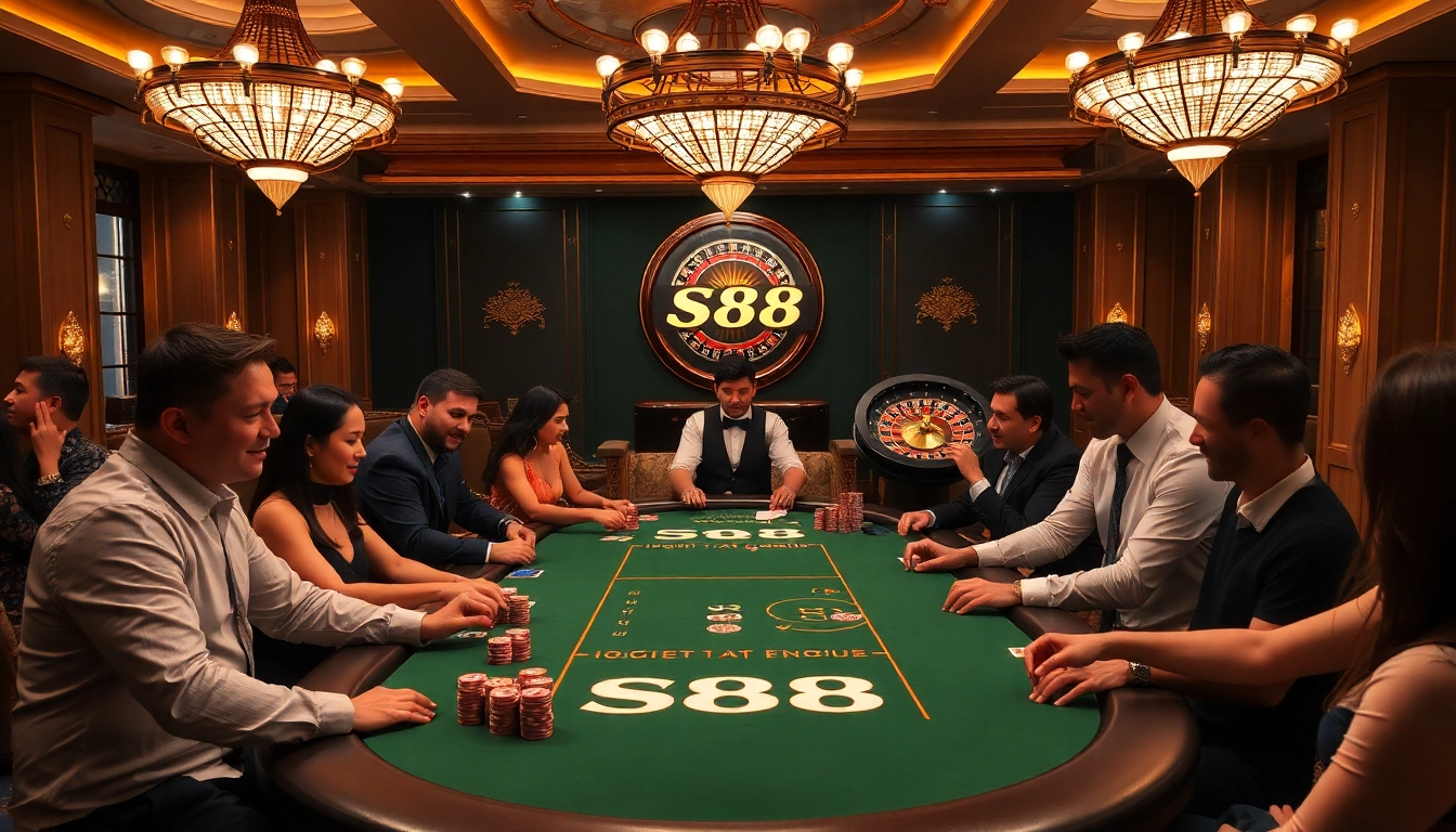 Engaging SV88 poker game scene with vibrant colors and luxurious elements, showcasing thrill.