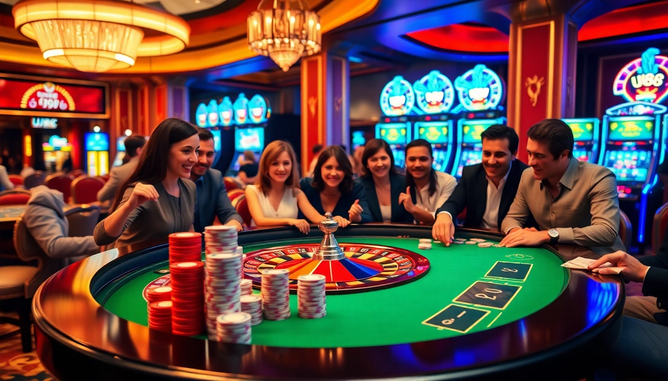 UU88 casino players enjoying thrilling games at a luxurious roulette table.