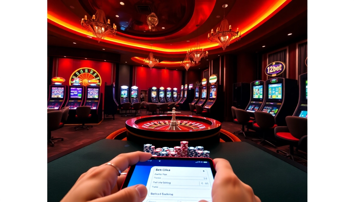 Experience the excitement of betting on 12bet with vibrant casino elements and a mobile interface.
