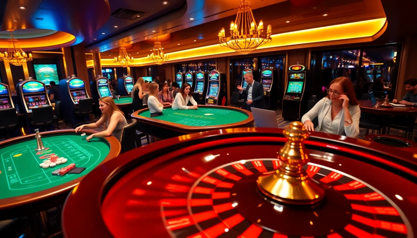 Engaged players enjoying a vibrant casino experience at https://ta88c.com, featuring roulette and slots.