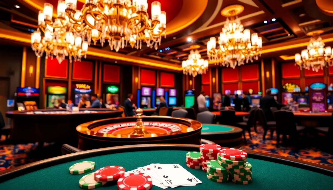 Casino players enjoy a lively game at 79king, featuring vibrant poker chips and cards.