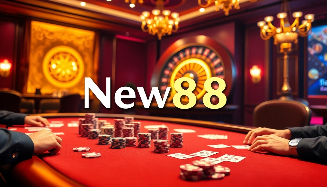 Experience the thrill of high-stakes poker at https://vnew88.vip/ with colorful chips and a luxurious casino ambiance.