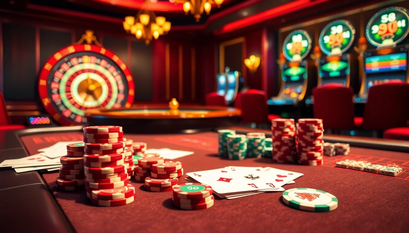 Experience high-stakes excitement with S8-inspired casino visuals featuring poker chips and roulette wheels.