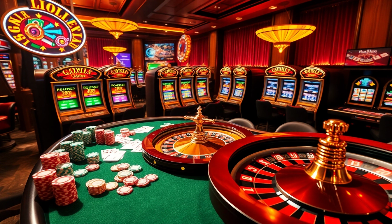 Players engage with 13win's luxurious casino atmosphere, featuring vibrant poker chips and a roulette wheel.