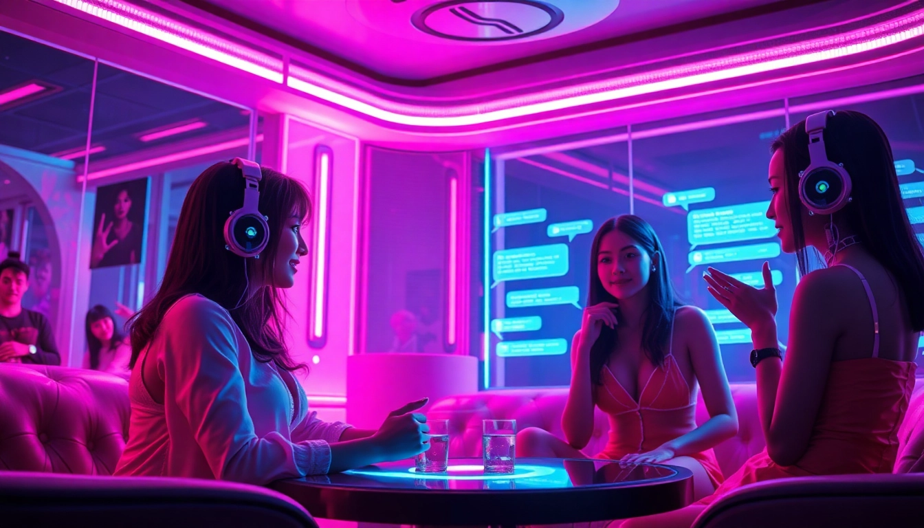 Engaging scene of AI porn chat with vibrant characters in a futuristic environment, featuring soft lighting and interactive elements.