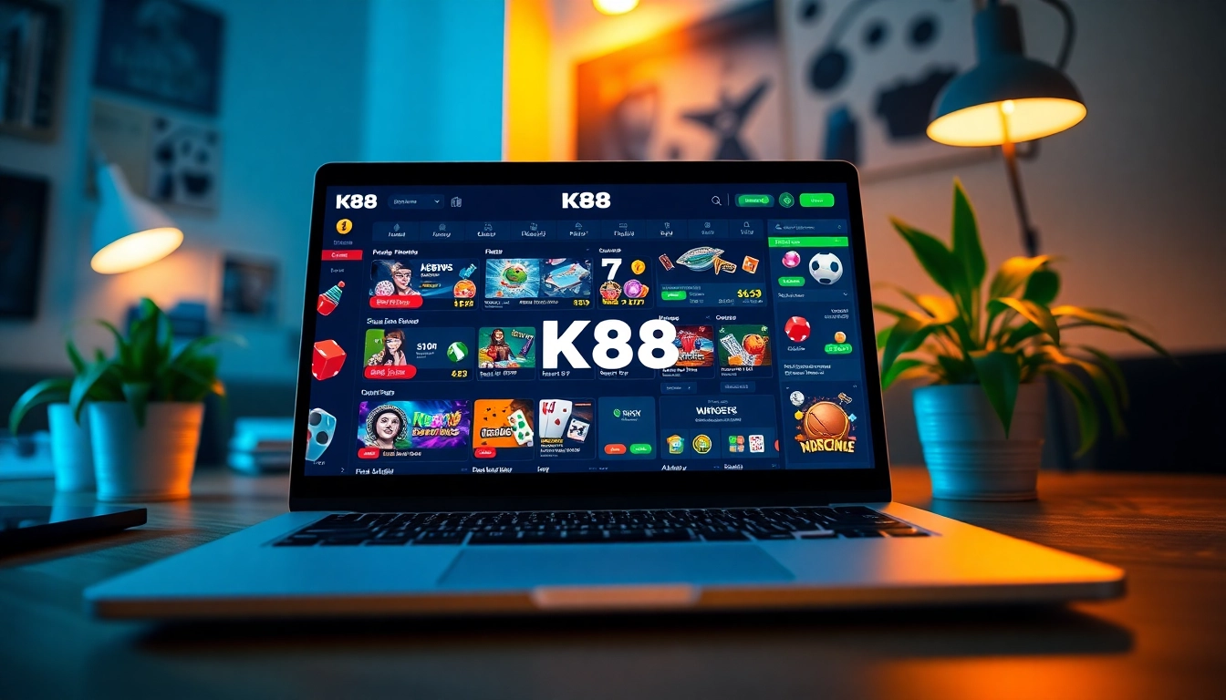 K88 online gambling platform showcasing exciting game options and betting choices in a vibrant workspace.