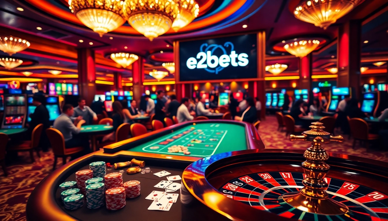 Experience excitement at e2bets with lively casino tables and vibrant gambling action.