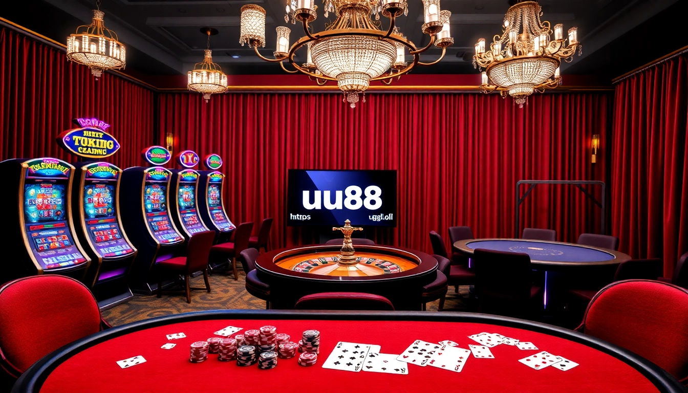 Experience the excitement of gambling at https://uu88.gl/ with vibrant slot machines and poker chip action.