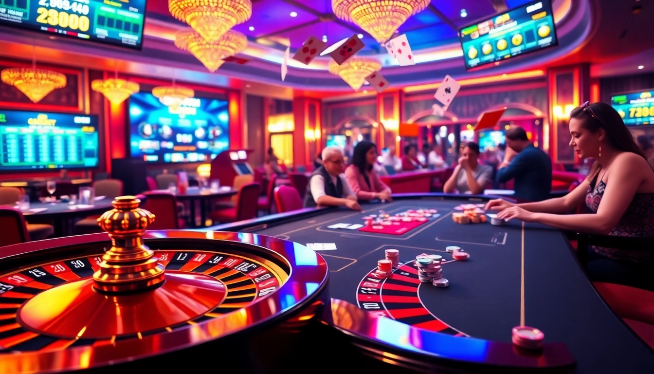 Experience the thrill of the 789f game with players at a luxurious poker table in a vibrant casino setting.