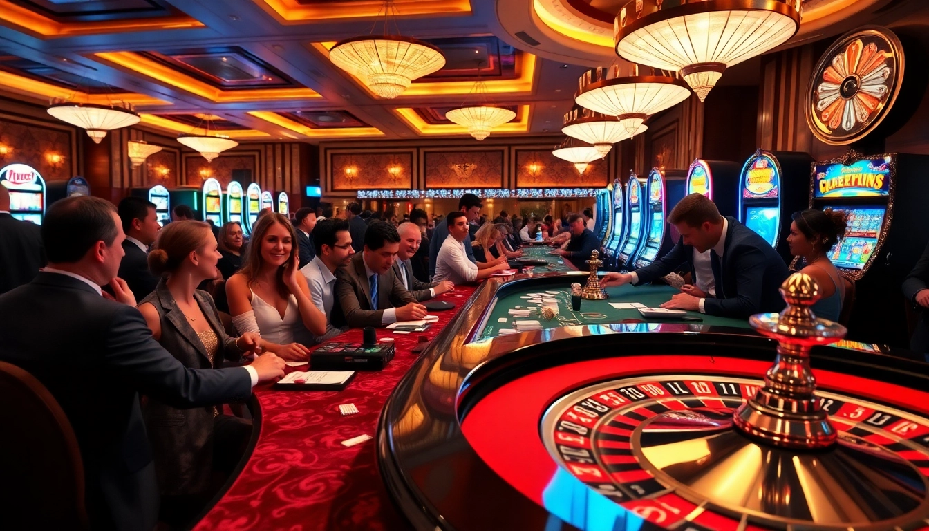 KJC live gaming experience showcasing players enjoying casino tables and roulette in a luxurious setting.