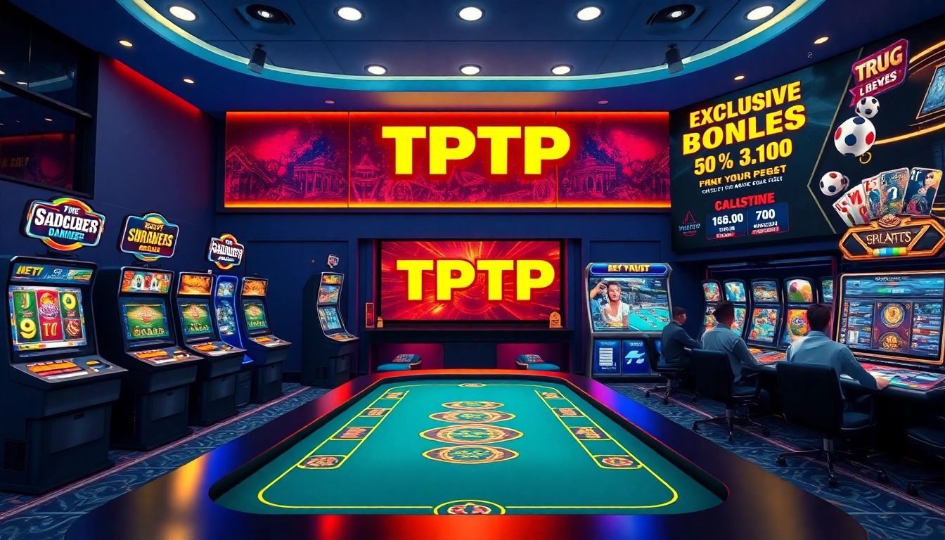 TTPTP platform showcasing vibrant gaming options like slots, poker, and sports betting, highlighting exclusive bonuses.