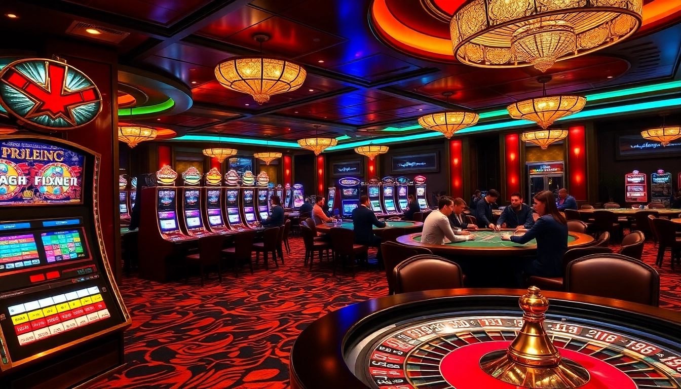 Experience the thrill of PUB88's luxurious casino atmosphere with players at energetic gaming tables.