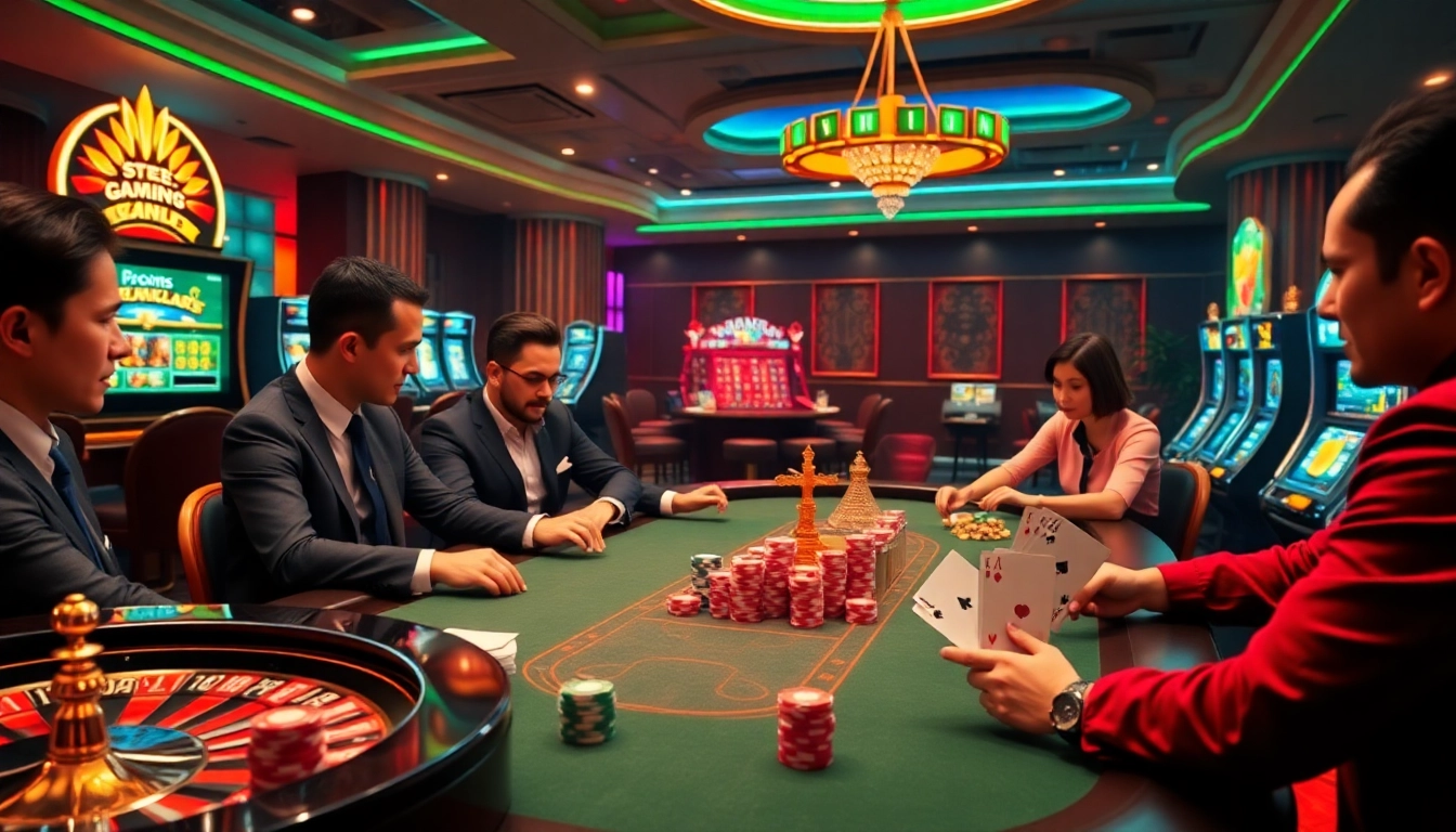 Exciting scene at S8 com casino where players engage in high-stakes poker and roulette.