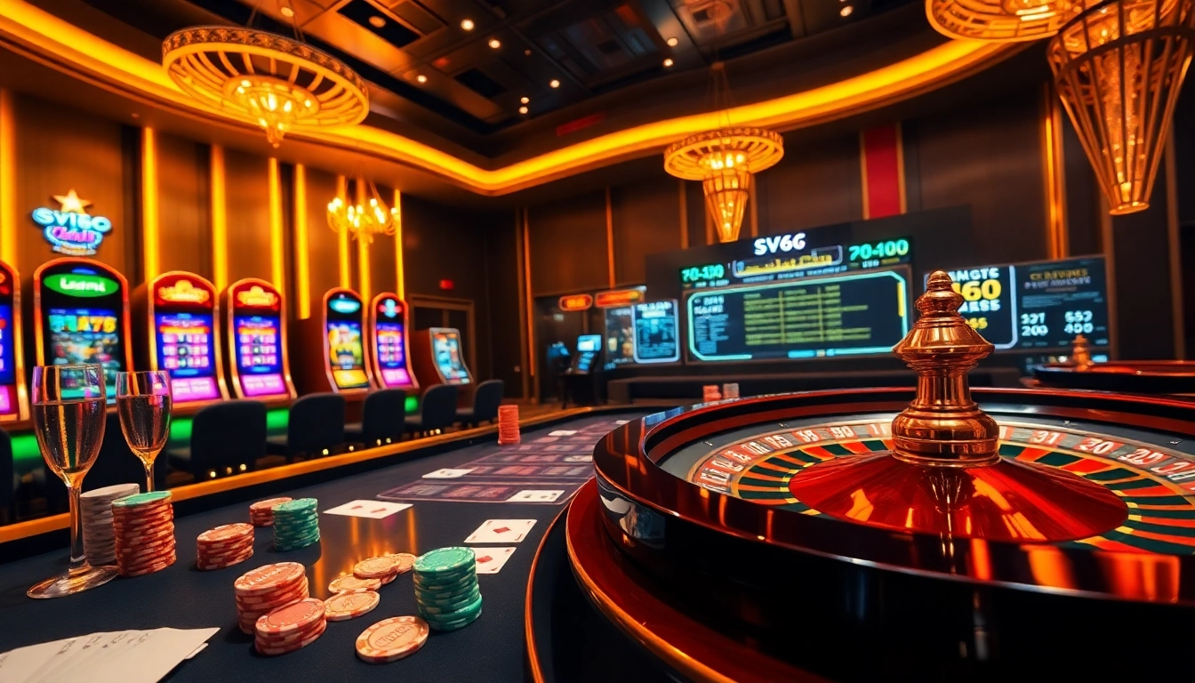 Exciting gambling scene at SV66 casino with poker chips and roulette wheel.