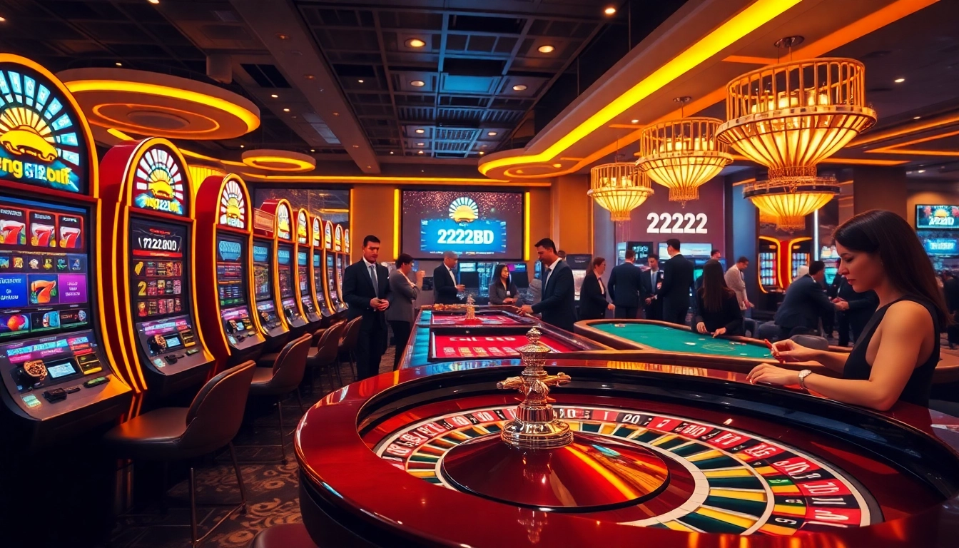 Exciting casino gameplay featuring slot machines and 222BD roulette tables.