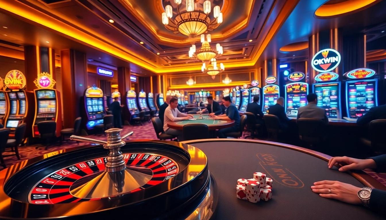Engaged players enjoying OKWIN's exciting gaming options at a vibrant casino.