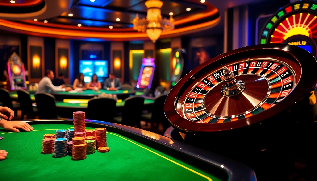 Experience the thrill of online gambling at https://f8bet.dental with vibrant casino tables and excited players.