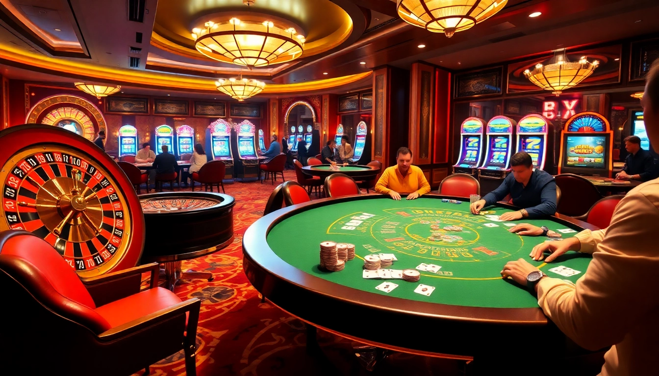 Players enjoying a thrilling game at the luxurious casino of https://uu88.coach/ showcasing poker and roulette excitement.