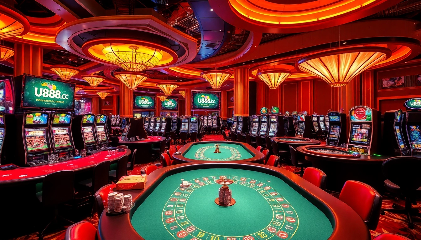 Experience the thrill of winning at U888.cc with exciting casino games featuring vibrant tables and chips.