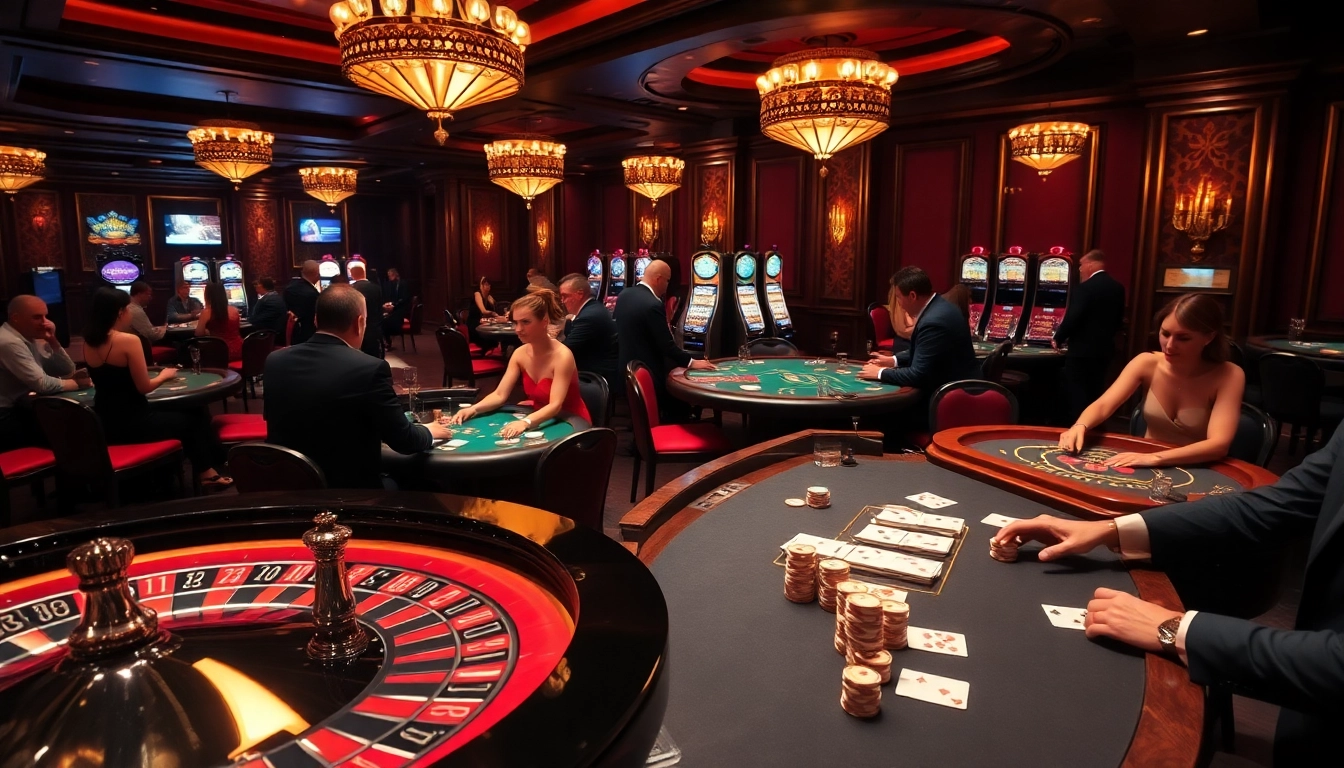 Experience the thrill of gambling at luck8 with vibrant casino tables and players.