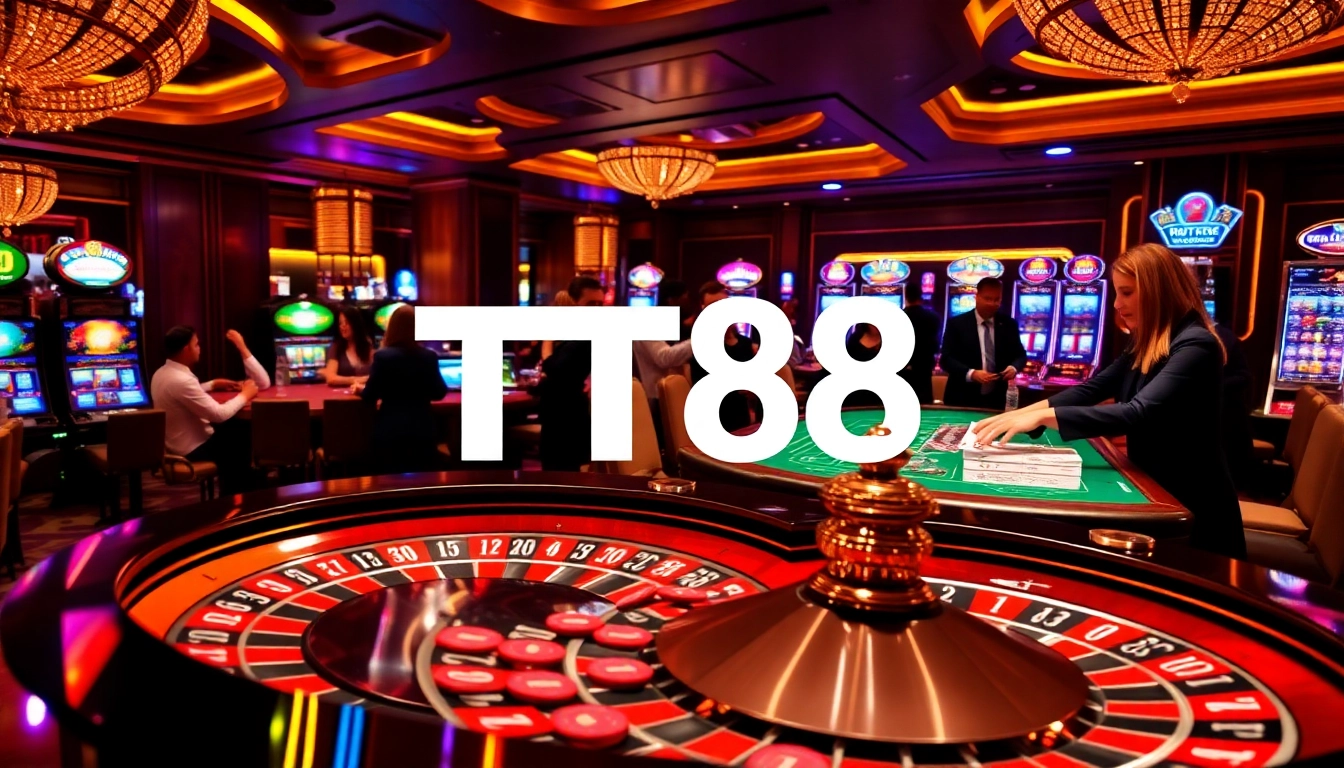 Players enjoying poker and roulette at TT88 casino, showcasing dynamic gambling action.