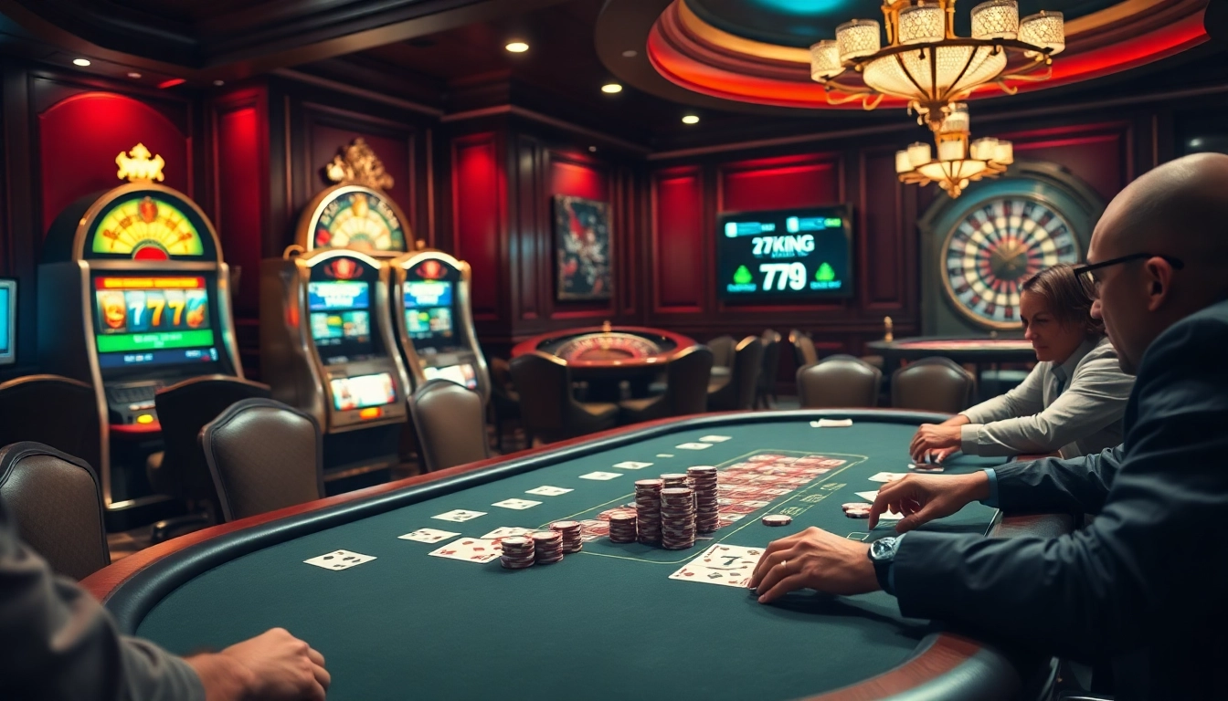 Engaging poker players strategizing at a high-stakes table displaying 79KING elements.