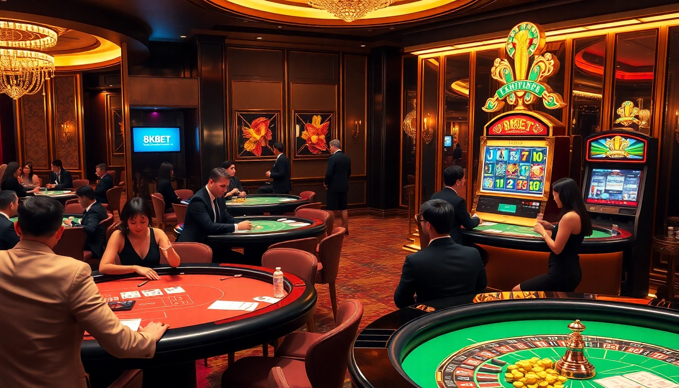 Players engaging in intense gaming moments at 8KBET's sophisticated casino tables.