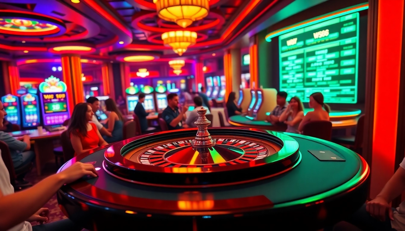 Excited gamblers engaging at a luxurious roulette table, emphasizing the thrill of ww88 gaming.