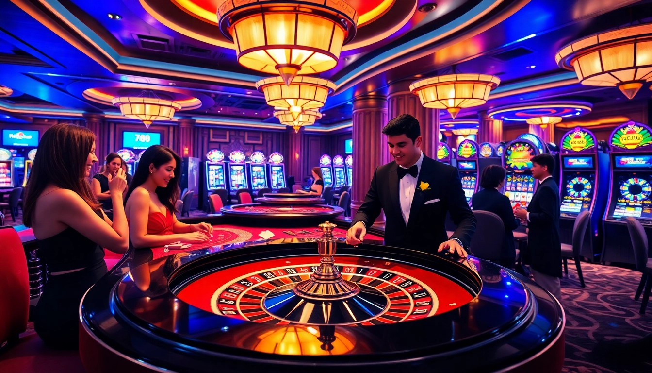 Excited players betting at the glamorous 789club casino roulette table, vibrant chips stacked high.